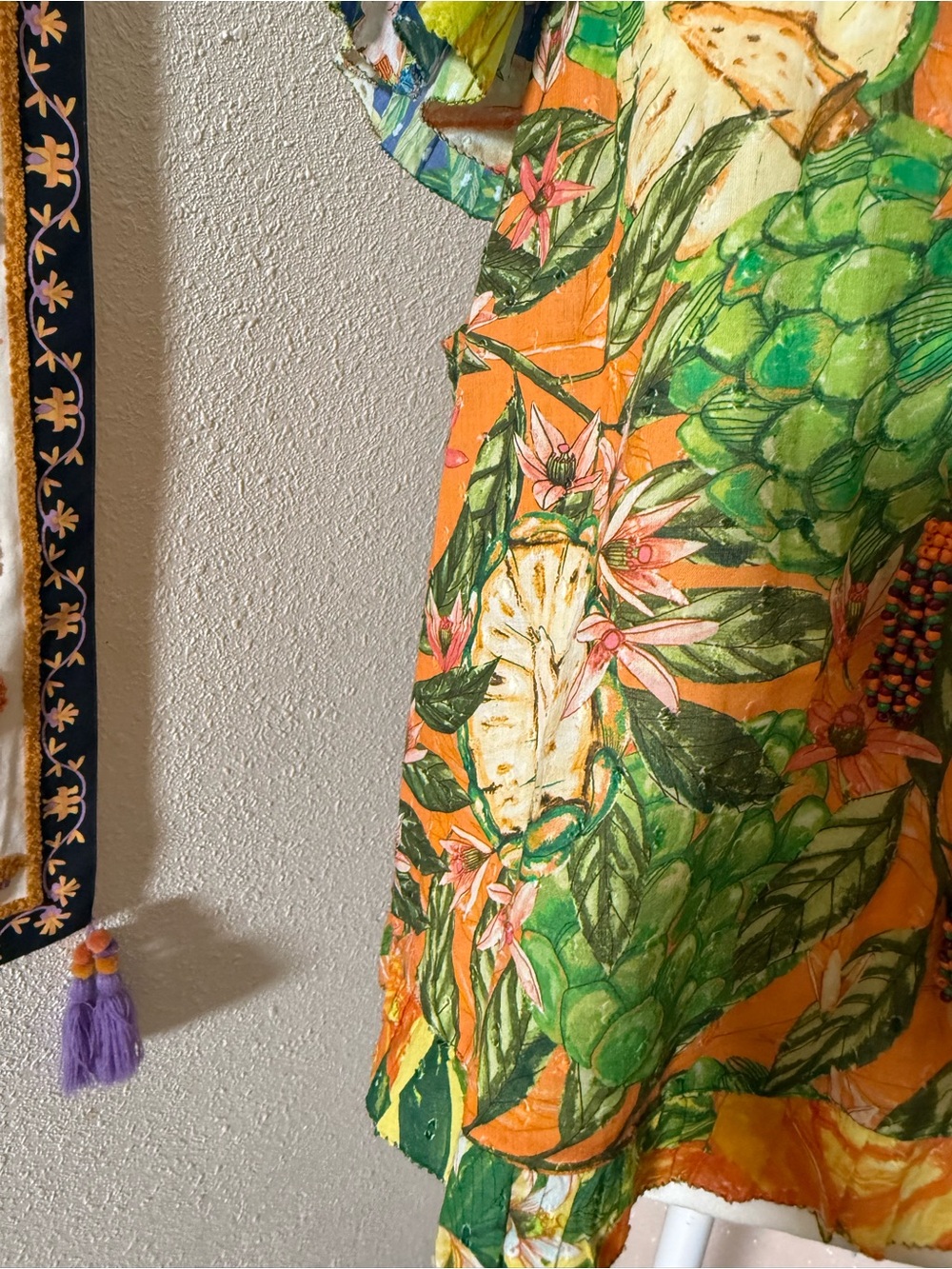 FARM Rio Green and Orange Tropical Print Puff-Sleeve Blouse - Picture 9 of 16